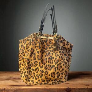 Tory Burch Ainsley Cheetah Print Leather Shopper Tote Bag